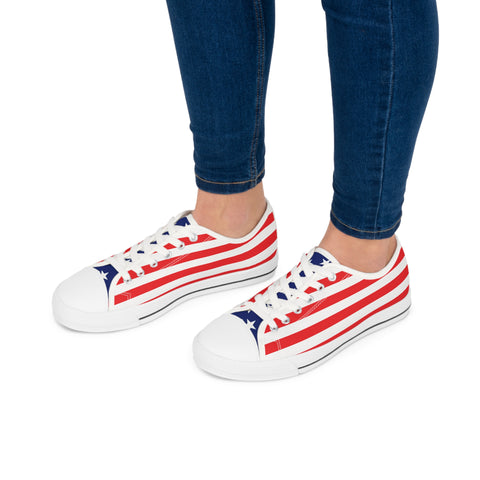 American Flag Styled Women's Low Top Sneakers | Comfortable Patriotic Shoes