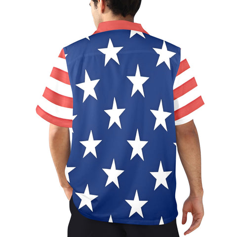 Stars and Stripes American Flag Inspired Men's Button-Up Shirt – Show Your American Pride (Style -1)