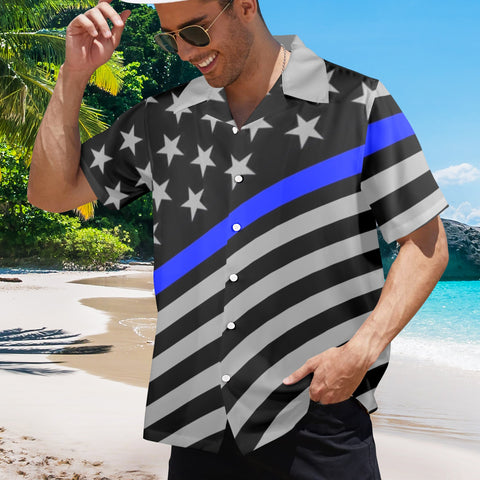 Thin Blue Line Flag Inspired Men's Button-Up Shirt – Show Your Support