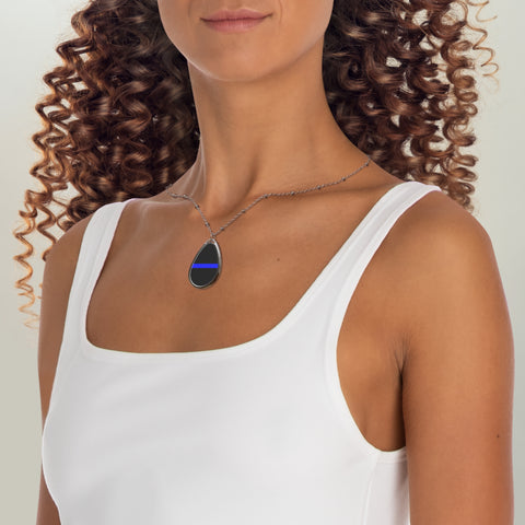 Elegant Thin Blue Line Oval Necklace | Support and Style Interwoven only at Back The Blue Store