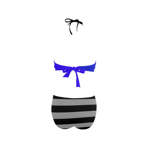 Thin Blue Line Flag Inspired Fringed Swimsuit - Stylish Law Enforcement Support Swimwear