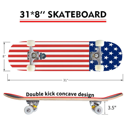 American Flag Inspired High-Quality Complete Skateboard - Patriotic Fun