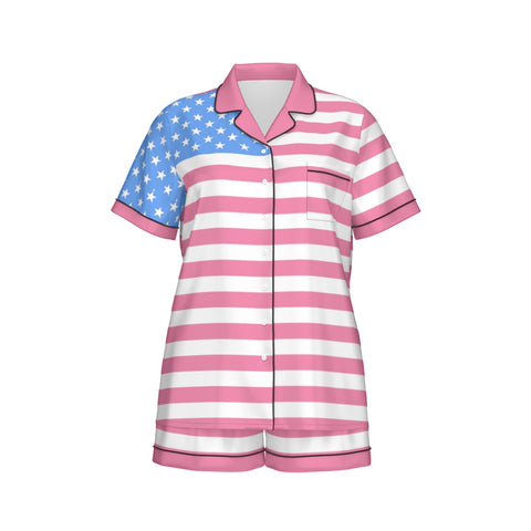 Pink and Light Blue Women's Silky Pajama Set - Patriotic Comfort