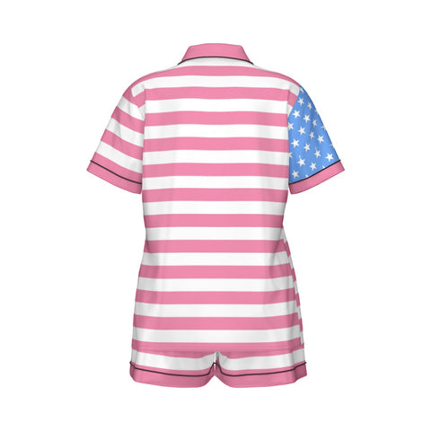 Pink and Light Blue Women's Silky Pajama Set - Patriotic Comfort