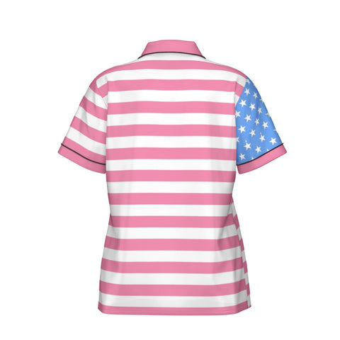 Pink and Light Blue Women's Silky Pajama Set - Patriotic Comfort