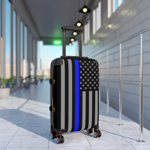 Suitcase with Thin Blue Line Flag Print - Three Sizes Available to Travel While Showing Your Support To Law Enforcement