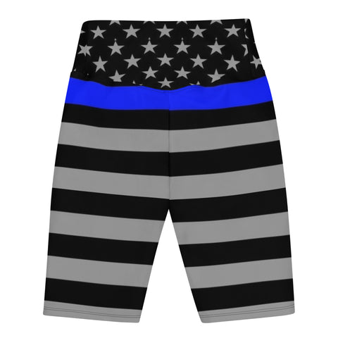 Thin Blue Line Flag Printed on Women's High-Waisted Bike Shorts - Show Your Support in Style