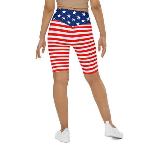 American Flag Print Women's High-Waisted Bike Shorts - Show Your Patriotism in Style