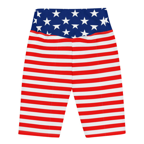 American Flag Print Women's High-Waisted Bike Shorts - Show Your Patriotism in Style