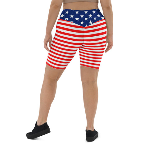 American Flag Print Women's High-Waisted Bike Shorts - Show Your Patriotism in Style