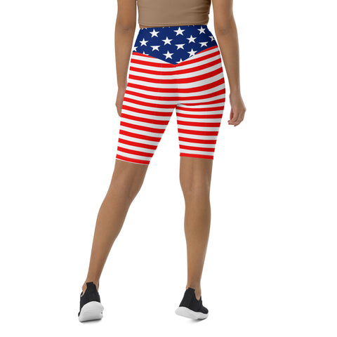 American Flag Print Women's High-Waisted Bike Shorts - Show Your Patriotism in Style