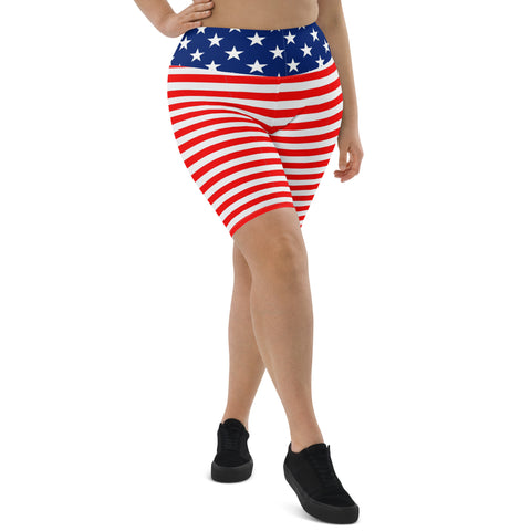 American Flag Print Women's High-Waisted Bike Shorts - Show Your Patriotism in Style