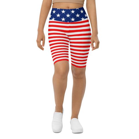 American Flag Print Women's High-Waisted Bike Shorts - Show Your Patriotism in Style