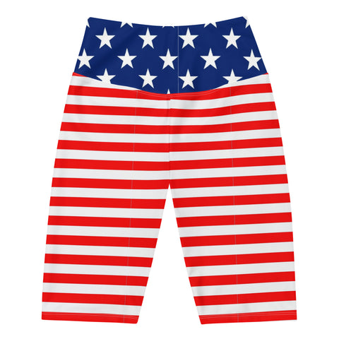 American Flag Print Women's High-Waisted Bike Shorts - Show Your Patriotism in Style