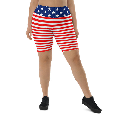 American Flag Print Women's High-Waisted Bike Shorts - Show Your Patriotism in Style