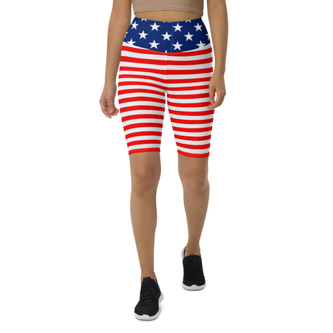 American Flag Print Women's High-Waisted Bike Shorts - Show Your Patriotism in Style