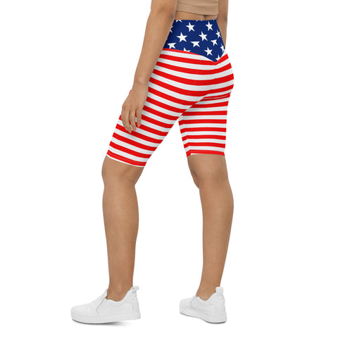 American Flag Print Women's High-Waisted Bike Shorts - Show Your Patriotism in Style