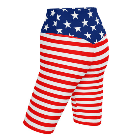 American Flag Print Women's High-Waisted Bike Shorts - Show Your Patriotism in Style