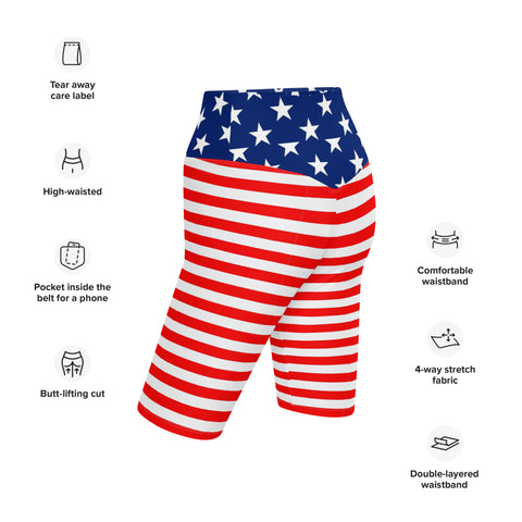 American Flag Print Women's High-Waisted Bike Shorts - Show Your Patriotism in Style