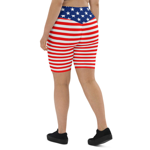 American Flag Print Women's High-Waisted Bike Shorts - Show Your Patriotism in Style