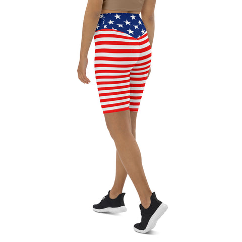 American Flag Print Women's High-Waisted Bike Shorts - Show Your Patriotism in Style