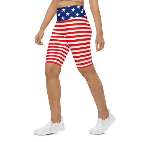 American Flag Print Women's High-Waisted Bike Shorts - Show Your Patriotism in Style