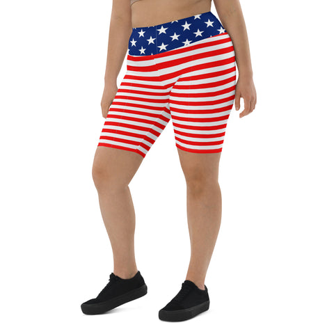 American Flag Print Women's High-Waisted Bike Shorts - Show Your Patriotism in Style