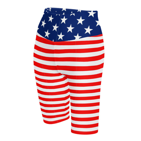 American Flag Print Women's High-Waisted Bike Shorts - Show Your Patriotism in Style