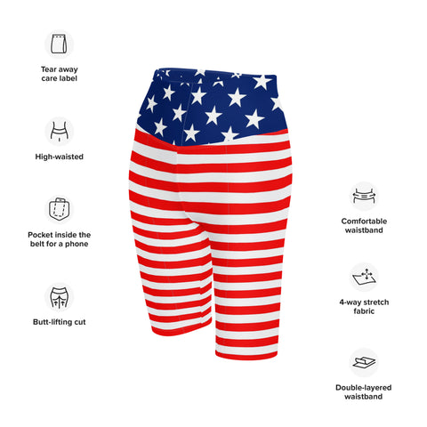 American Flag Print Women's High-Waisted Bike Shorts - Show Your Patriotism in Style