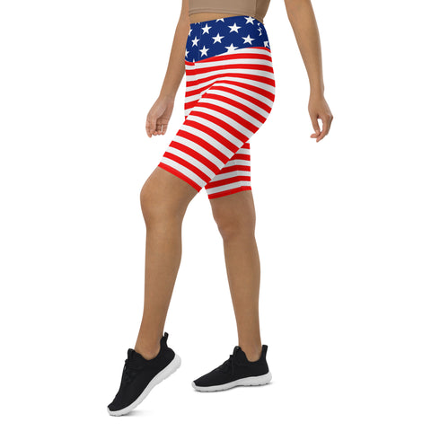 American Flag Print Women's High-Waisted Bike Shorts - Show Your Patriotism in Style