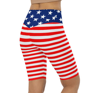 American Flag Print Women's High-Waisted Bike Shorts - Show Your Patriotism in Style