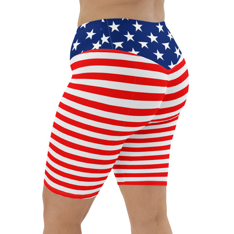 American Flag Print Women's High-Waisted Bike Shorts - Show Your Patriotism in Style