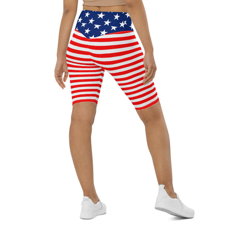 American Flag Print Women's High-Waisted Bike Shorts - Show Your Patriotism in Style