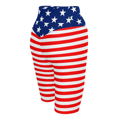 American Flag Print Women's High-Waisted Bike Shorts - Show Your Patriotism in Style