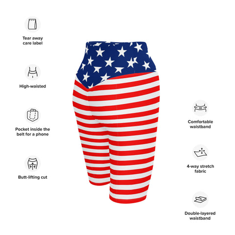 American Flag Print Women's High-Waisted Bike Shorts - Show Your Patriotism in Style