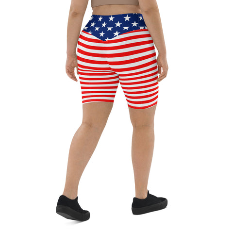 American Flag Print Women's High-Waisted Bike Shorts - Show Your Patriotism in Style