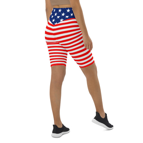 American Flag Print Women's High-Waisted Bike Shorts - Show Your Patriotism in Style