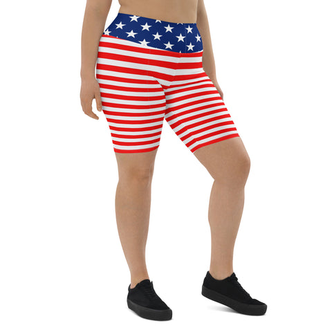 American Flag Print Women's High-Waisted Bike Shorts - Show Your Patriotism in Style