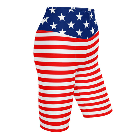 American Flag Print Women's High-Waisted Bike Shorts - Show Your Patriotism in Style