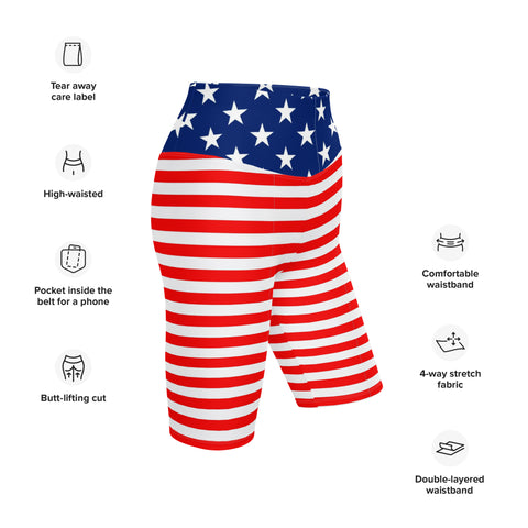 American Flag Print Women's High-Waisted Bike Shorts - Show Your Patriotism in Style