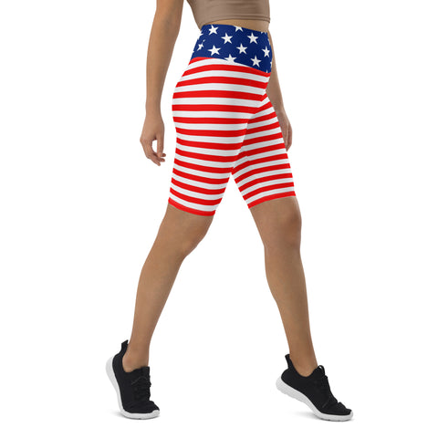 American Flag Print Women's High-Waisted Bike Shorts - Show Your Patriotism in Style