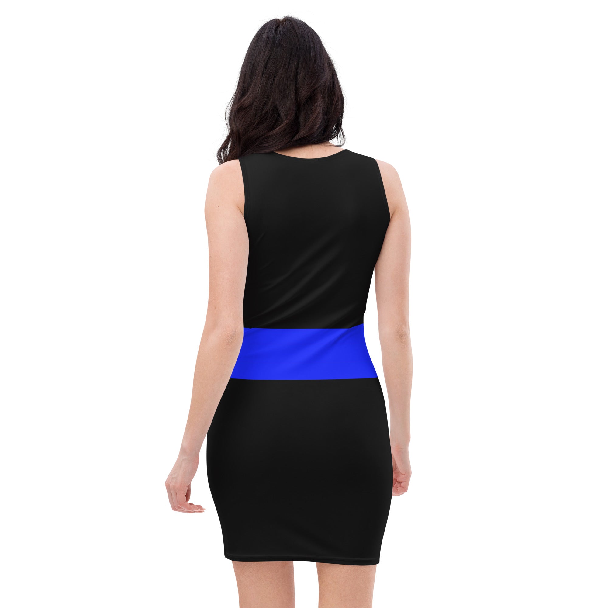 Elegance Meets Support: Black Fitted Dress with a Thin Blue Line at the Waist