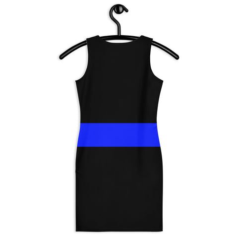 Elegance Meets Support: Black Fitted Dress with a Thin Blue Line at the Waist