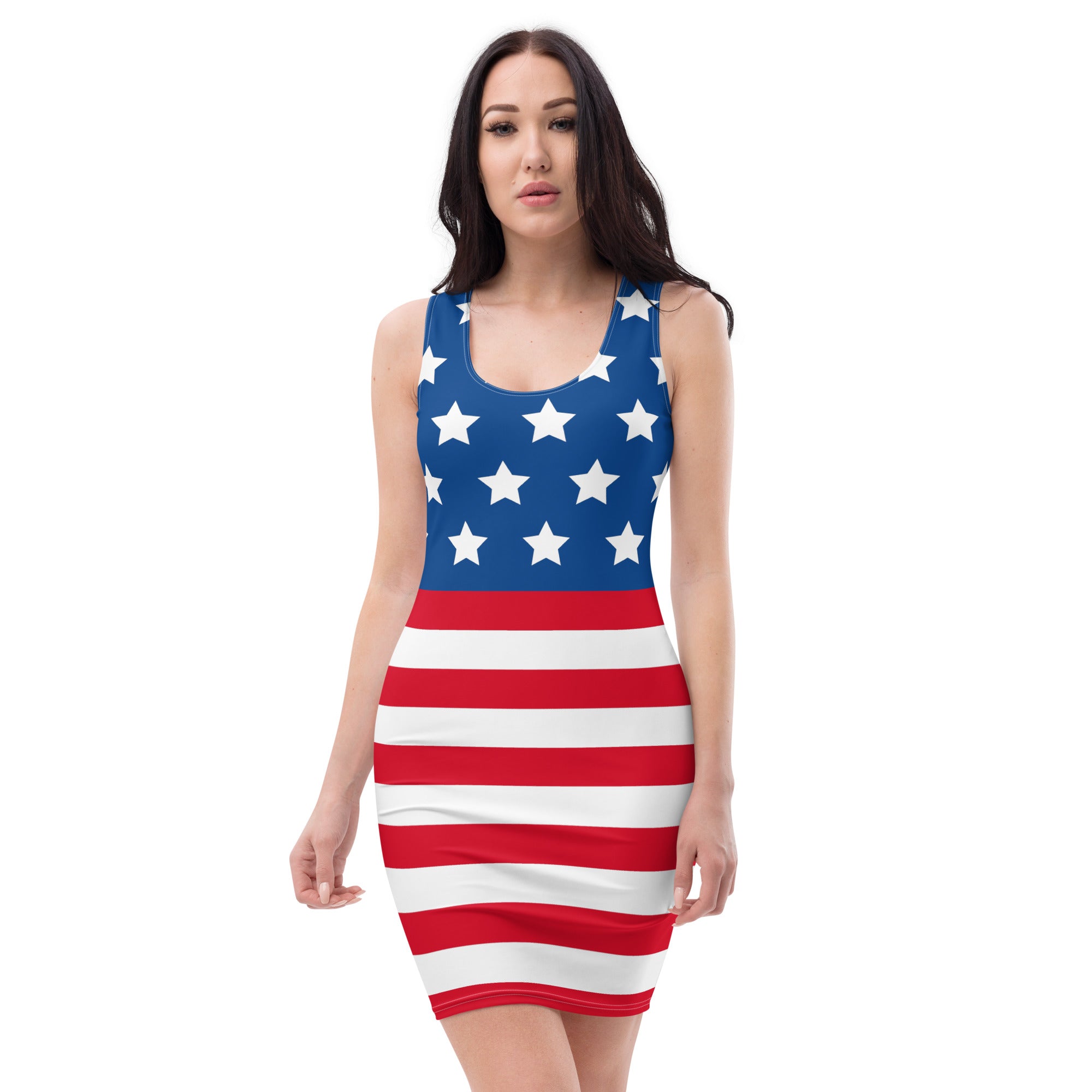 Patriotic Elegance: Fitted American Flag Dress