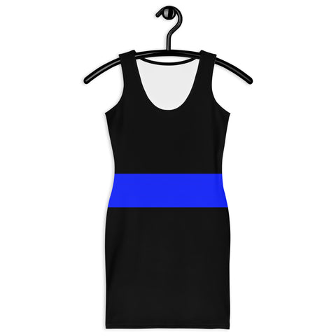 Elegance Meets Support: Black Fitted Dress with a Thin Blue Line at the Waist