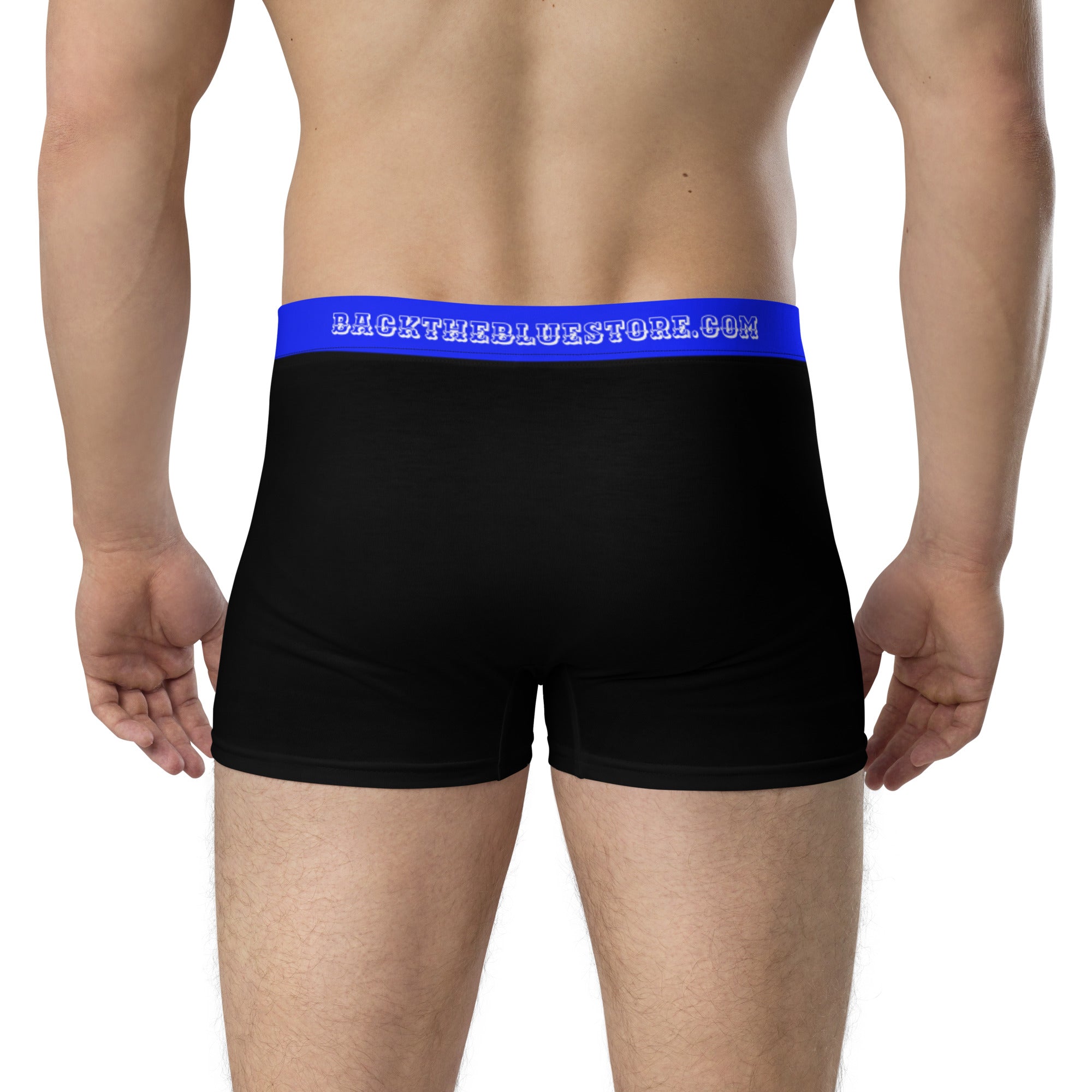 Thin Blue Line Boxer Briefs - Black with BACKTHEBLUESTORE.COM Waistband