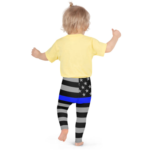 Thin Blue Line Flag, Kid's Stretchy Leggings - Honoring Law Enforcement