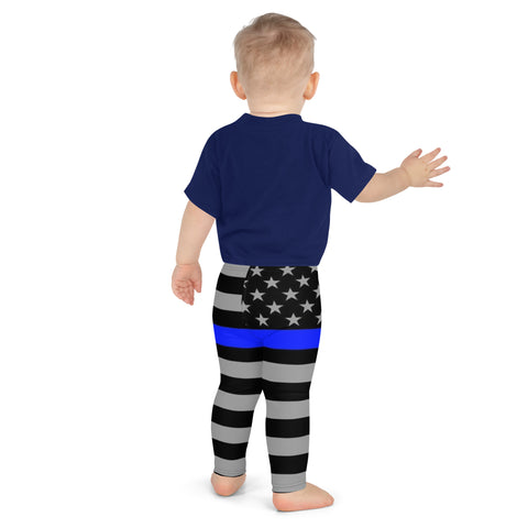 Thin Blue Line Flag, Kid's Stretchy Leggings - Honoring Law Enforcement