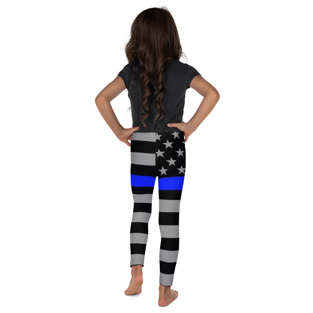 Thin Blue Line Flag, Kid's Stretchy Leggings - Honoring Law Enforcement