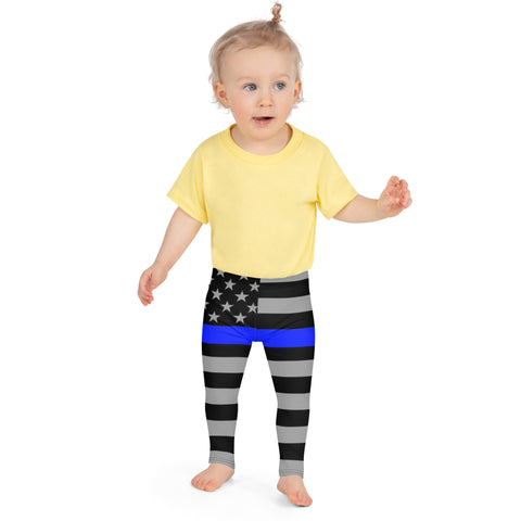 Thin Blue Line Flag, Kid's Stretchy Leggings - Honoring Law Enforcement